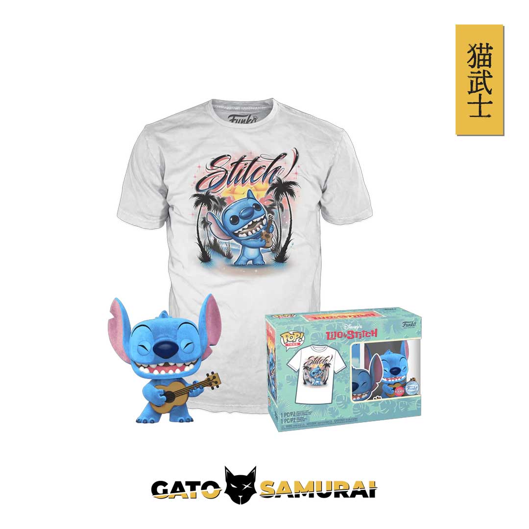 Lilo & Stitch Ukulele Flocked Pop! Vinyl and T-Shirt 2-Pack Talla G